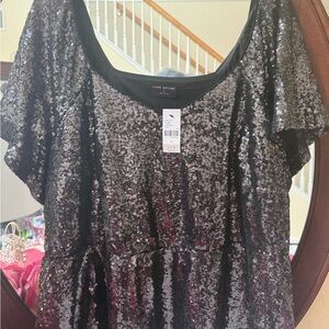 Lane Bryant Black and Silver Sequin Blouse